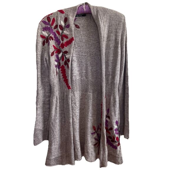 Nic + Zoe Embroidered Floral Open Front Cardigan Sweater Size Small - Picture 3 of 8